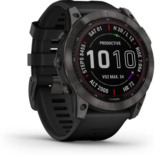 Thumbnail - GARMIN fēnix® 7X Sapphire Solar, schiefergraues DLC-Titan mit schwarzem Armband