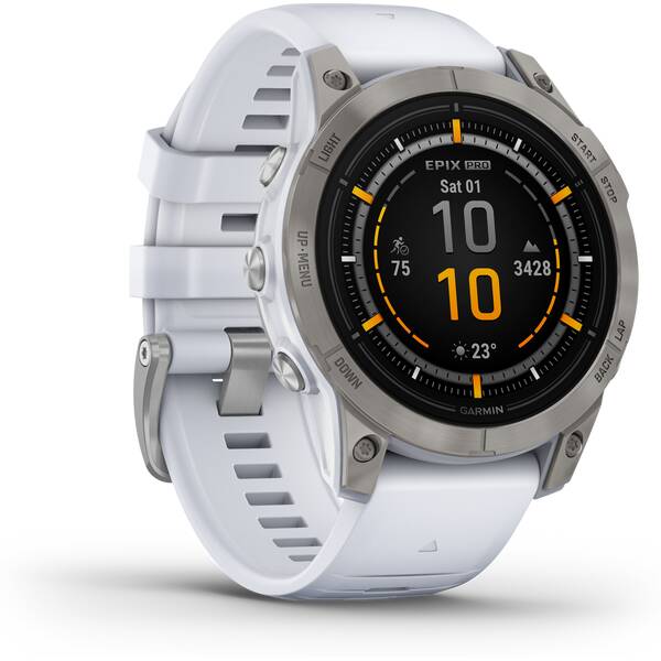 Thumbnail - GARMIN EPIX™ PRO (GEN 2) - SAPPHIRE EDITION 47MM Steinweiss/Titanium Titan mit QuickFit®-Silikon-Armband 22 mm