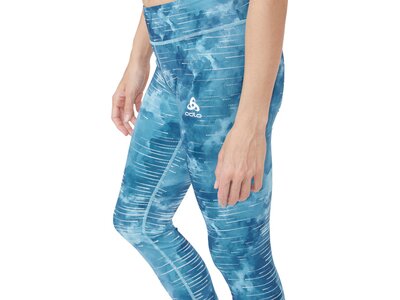 ODLO Damen Lauf- und Trainings-Tights mit Reflektoren und Print Zeroweight Blau