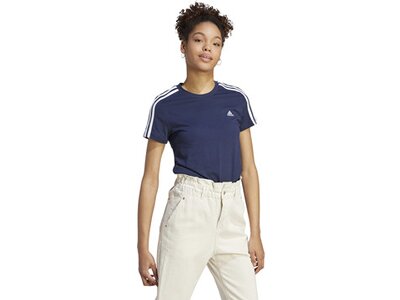 ADIDAS Damen Shirt LOUNGEWEAR Essentials Slim 3-Streifen Blau