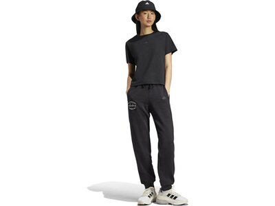 ADIDAS Damen Hose Signature Graphic Print Fleece Loose Schwarz