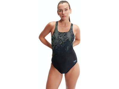 SPEEDO Damen Schwimmanzug DIGI PLMT MDLT AF BLACK/GREEN Schwarz