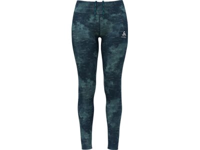 ODLO Damen Lauf- und Trainings-Tights mit Reflektoren und Print Zeroweight Blau