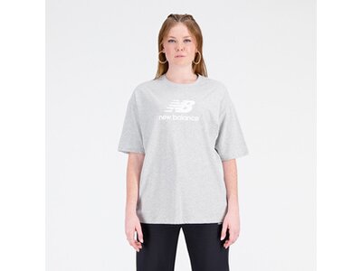 NEW BALANCE Damen Kapuzensweat Essentials Stacked Logo Cotton Oversized T-Shirt Grau