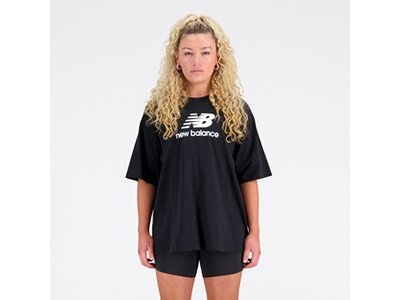 NEW BALANCE Damen Kapuzensweat Essentials Stacked Logo Cotton Oversized T-Shirt Schwarz