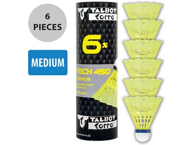 Talbot-Torro Badmintonball Tech 450, Premium Nylonfederball, 6er Dose Gelb