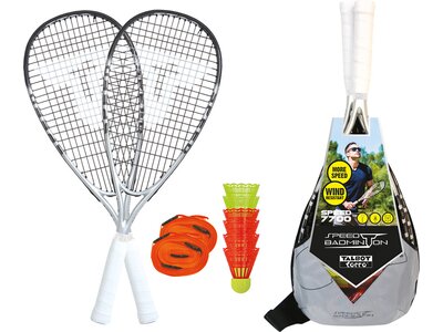 TALBOT/TORRO Talbot-Torro Speed-Badminton Premium-Set Speed 7700, 2 kraftvolle Graphit-Composite Rac Grau