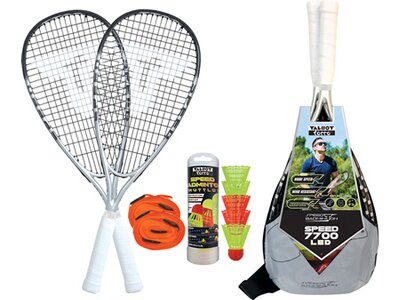 TALBOT/TORRO Talbot-Torro Speed-Badminton Premium-Set Speed 7700, 2 kraftvolle Graphit-Composite Rac Grau