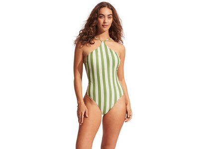 SEAFOLLY Damen Badeanzug Cabana High neck One Piece Grün
