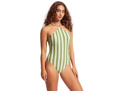 SEAFOLLY Damen Badeanzug Cabana High neck One Piece Grün