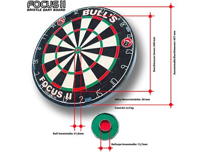 BULL'S Dartboard Focus II Bristle Dart Board Schwarz