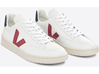 VEJA Herren Freizeitschuhe V-12 LEATHER EXTRA-WHITE_MARSALA_NAUTICO Weiß