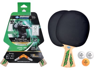 DONIC SCHILDKRÖT Donic-Schildkröt Tischtennis-Set Speedy Fetzner 400, 2 Schläger FSC Holz, 3 Bälle i Braun