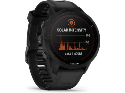 GARMIN FORERUNNER® 955 SOLAR Schwarz mit Silikon-Wechselarmband 22 mm Schwarz