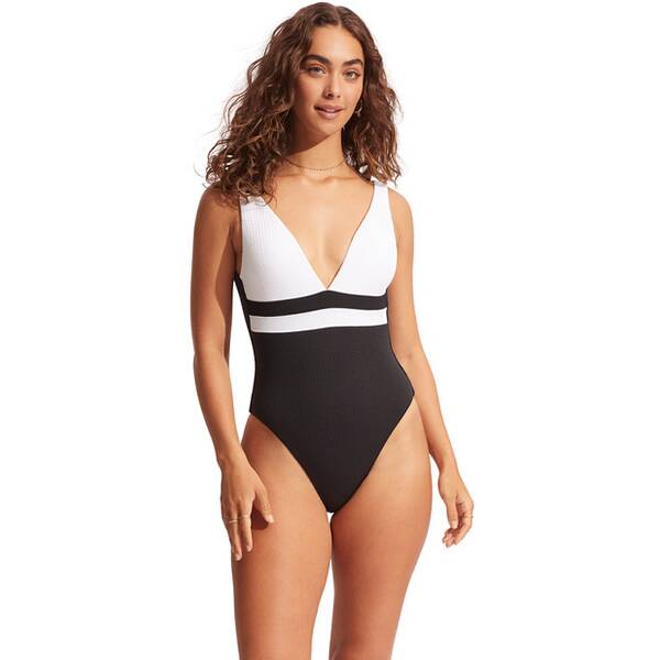 SEAFOLLY Damen Badeanzug Slice Of Splice Spliced Deep V Neck One Piece › Weiß  - Onlineshop Intersport