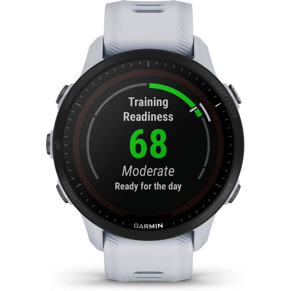 GARMIN FORERUNNER® 955 SOLAR Weiss/ Schwarz mit Silikon-Wechselarmband 22 mm