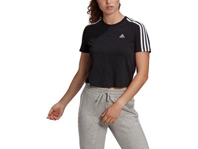 adidas Damen Essentials Loose 3-Streifen Cropped T-Shirt Schwarz