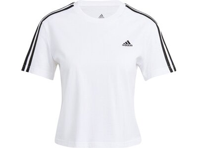 adidas Damen Essentials Loose 3-Streifen Cropped T-Shirt Weiß