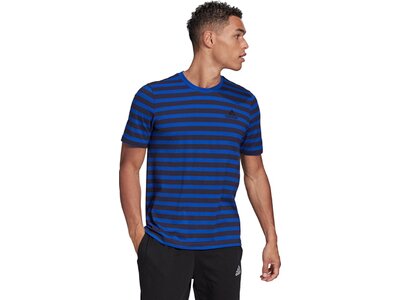 adidas Herren Essentials Stripey Embroidered Logo T-Shirt Blau