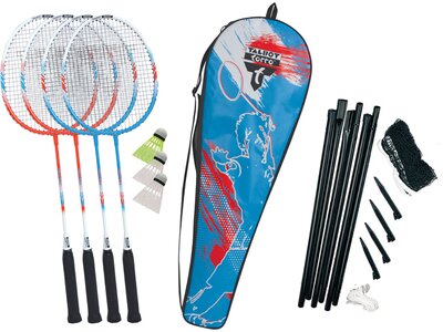 TALBOT/TORRO Badmintonset Talbot Torro Premium Badminton-Set 4-Fighter, hochwertiges Komplettset mit Blau