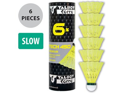 Talbot-Torro Badmintonball Tech 450, Premium Nylonfederball, 6er Dose Gelb
