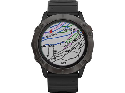 GARMIN GPS-Multifunktionsuhr "Fenix 6X Pro Solar" Schwarz/Schiefergrau DLC, Titan-Lünette Schwarz